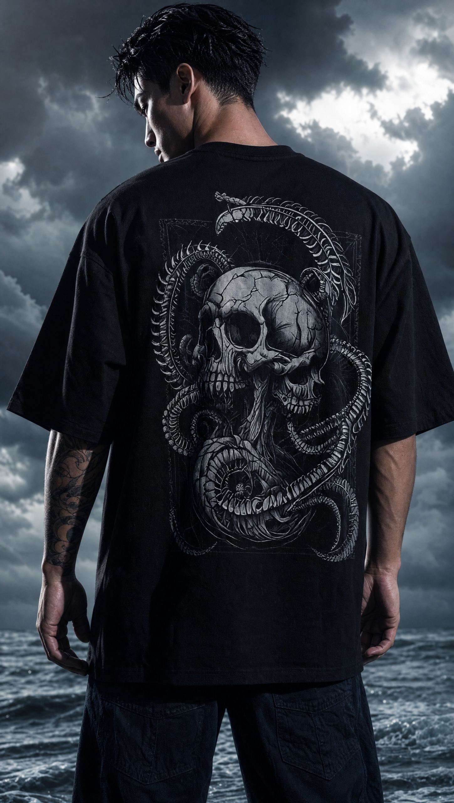 Black oversized gothic t-shirt with skull print